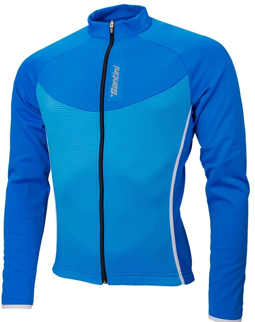 Cycling & Triathlon Santini Cycling Apparel Men | Santini Windstopper Blueprint Fietsjack