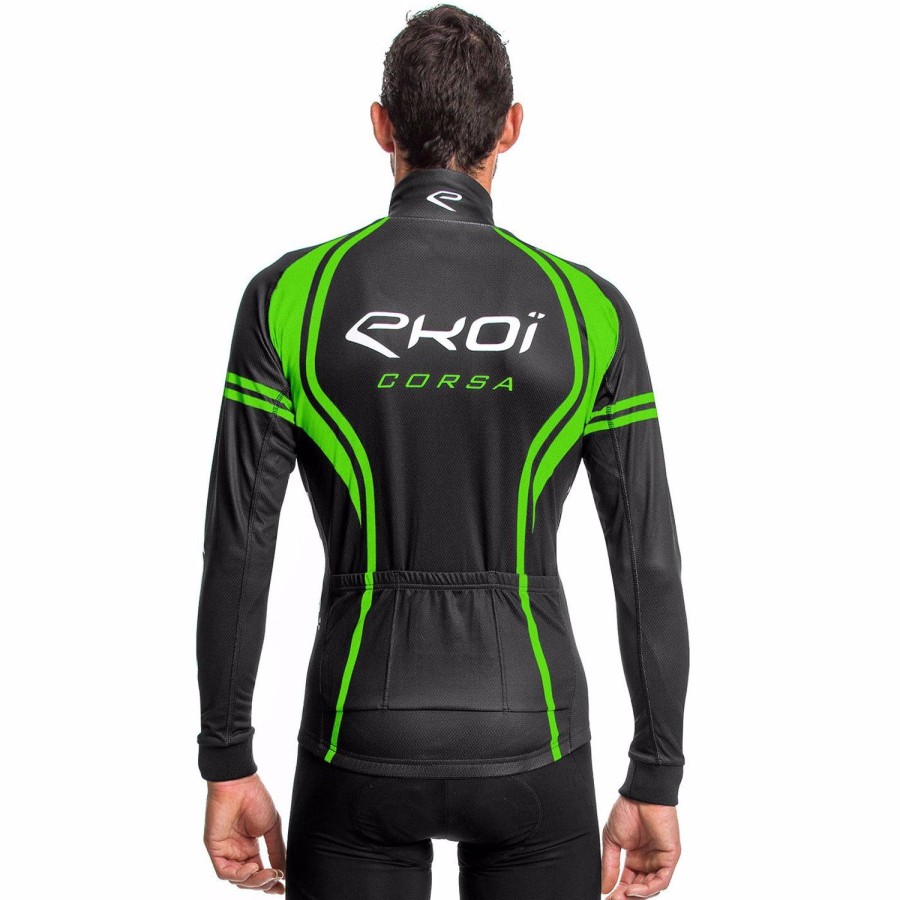 Cycling & Triathlon Ekoi Cycling Apparel Men | Ekoi Winter Long Sleeves Jersey Ekoi Corsa Green