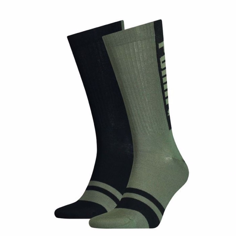 Running & Hiking Puma Running Socks | Puma Regular Crew 2 Pack Logo Black+Green