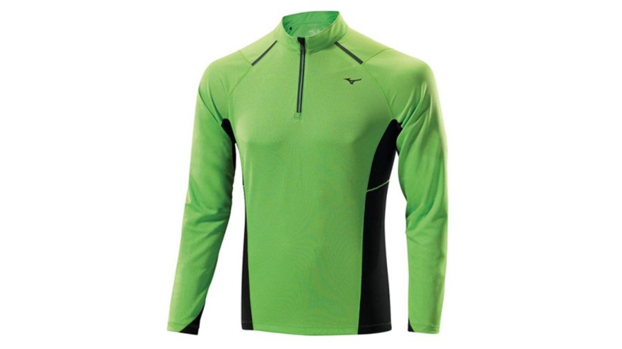 Running & Hiking Mizuno Running Shirts | Mizuno Mizuno Warmalite 1/2 Zip Ls Green Flash