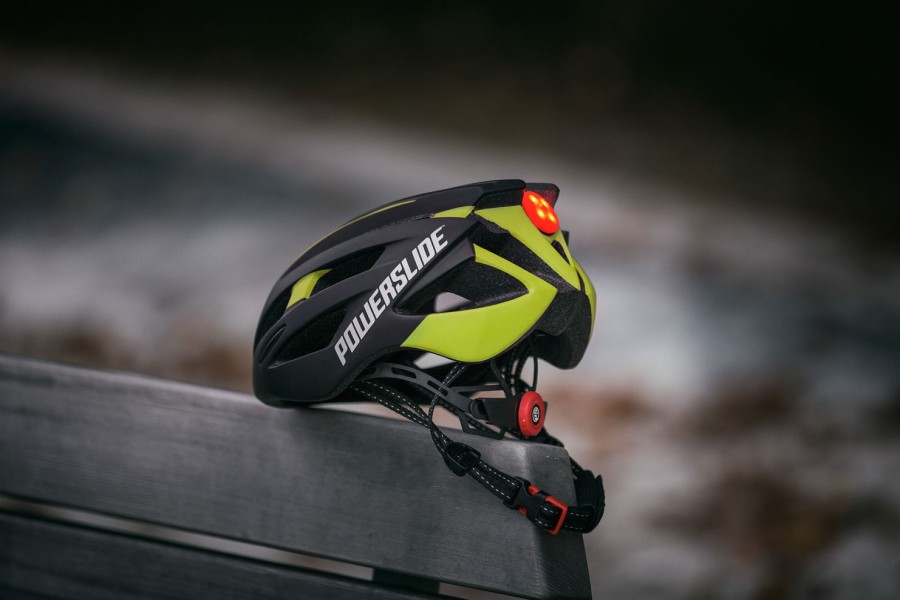 Skating Powerslide Protection | Powerslide Race Attack Bicycle/Skate Helmet Black/Yellow With Led Light