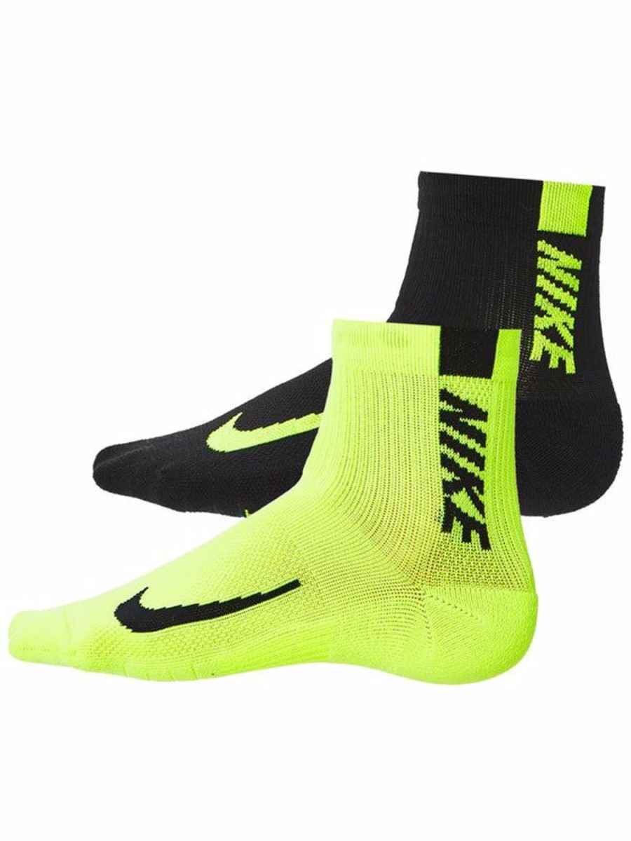 Running & Hiking Nike Running Socks | Nike Multiplier Ankle Socks 2 Pack Fluor Yellow And Black