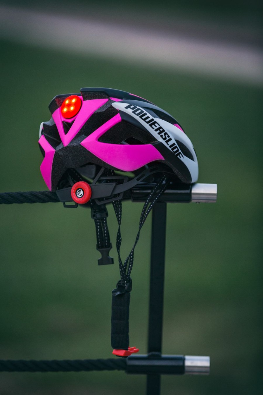 Skating Powerslide Protection | Powerslide Race Attack Bicycle/Skate Helmet Pink/White With Led Light