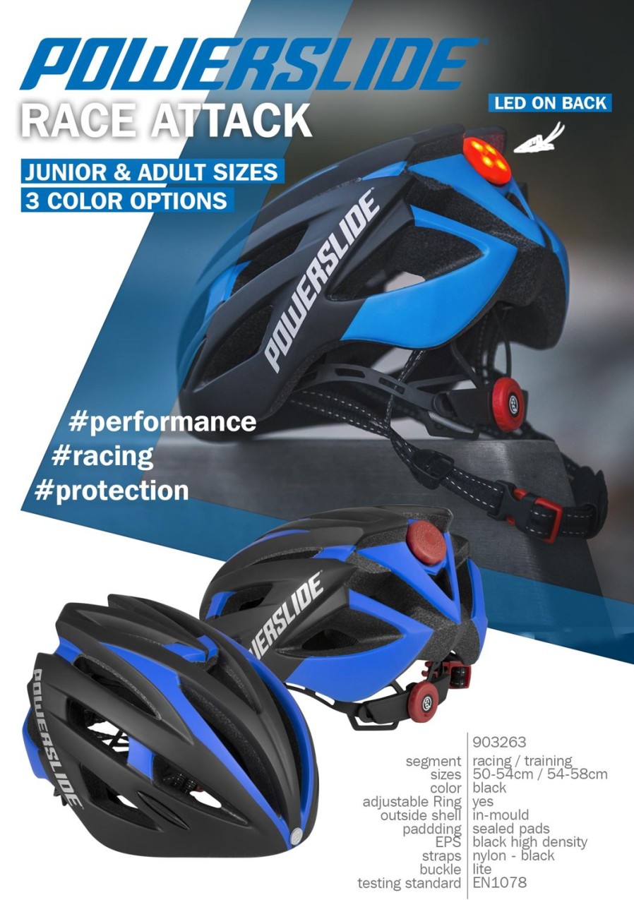 Skating Powerslide Protection | Powerslide Race Attack Bicycle/Skate Helmet Black/Blue With Led Light