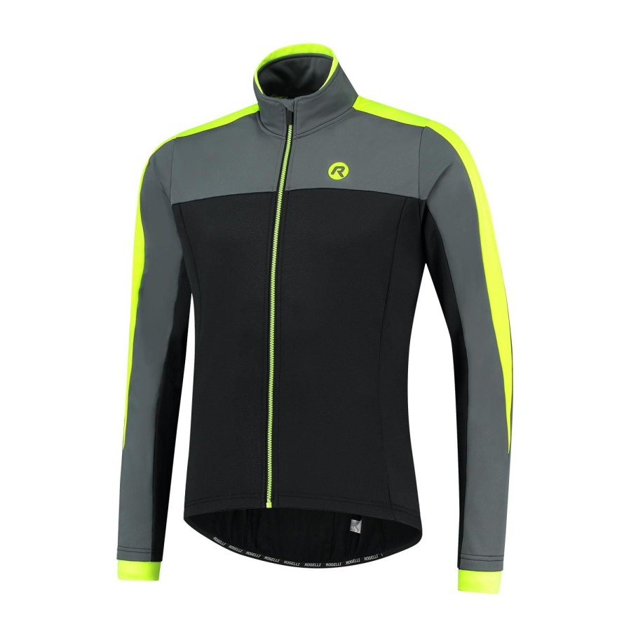 Cycling & Triathlon Rogelli Cycling Apparel Men | Rogelli Winterjacket Freeze Black/Grey/Fluor