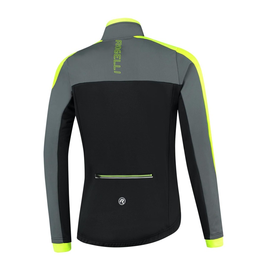 Cycling & Triathlon Rogelli Cycling Apparel Men | Rogelli Winterjacket Freeze Black/Grey/Fluor