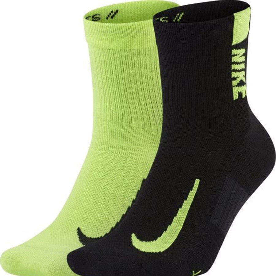 Running & Hiking Nike Running Socks | Nike Multiplier High Socks 2 Pack Fluor Yellow And Black